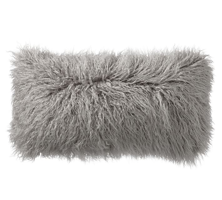 Mongolian Faux Fur Pillow Cover - Frost Gray - 12" x 24" - Insert Sold Separately - Image 0