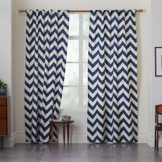Cotton Canvas Zigzag Curtain - Blue Lagoon- 108"l x 48"w. - Image 0