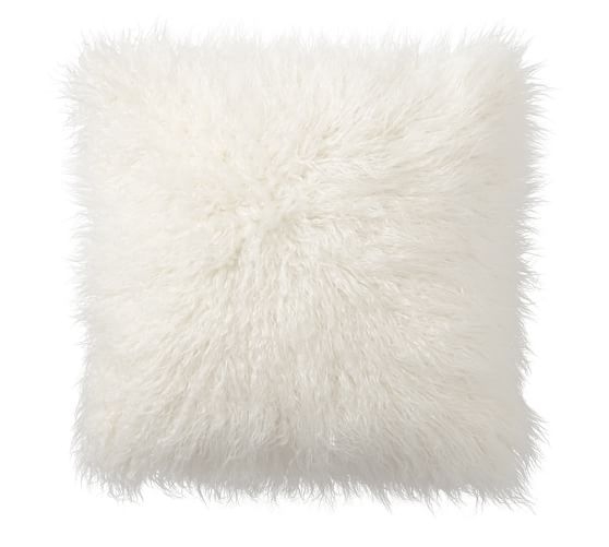 Mongolian Faux Fur Pillow Cover, 12 X 24", Ivory- Insert sold separately - Image 0