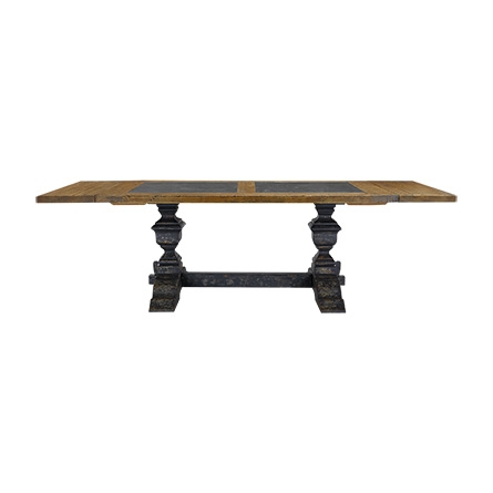 WILHELM 72" NATURAL AND BLUESTONE DINING TABLE WITH BLACK BASE - Image 0