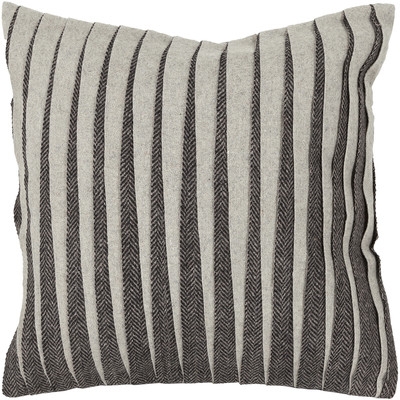 Textured Contemporary Wool Throw Pillow, 22"Sq, Gray and cream, Down/Feather insert - Image 0