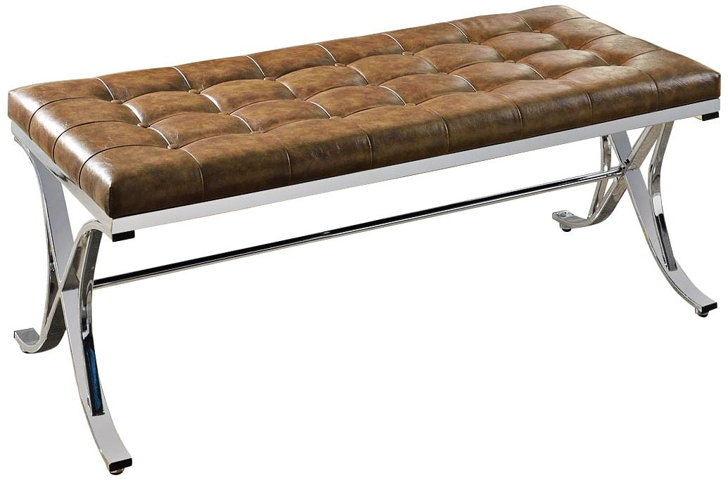 Royce Brown Faux Leather Tufted Bench - Image 0