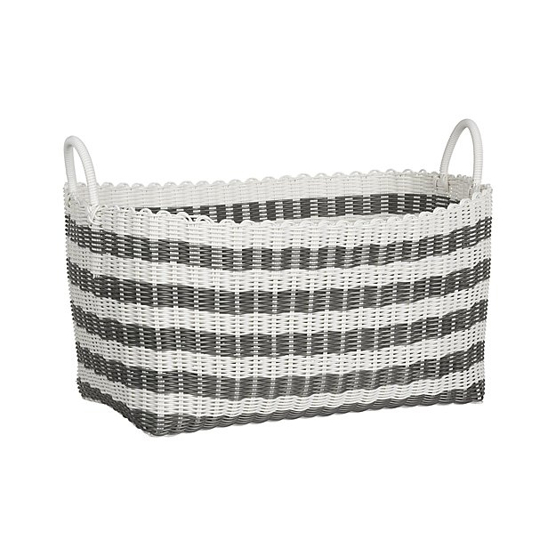 Grey-White Stripe Laundry Hamper - Image 0