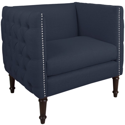 Linen Nail Button Tufted Arm Chair - Navy - Image 0