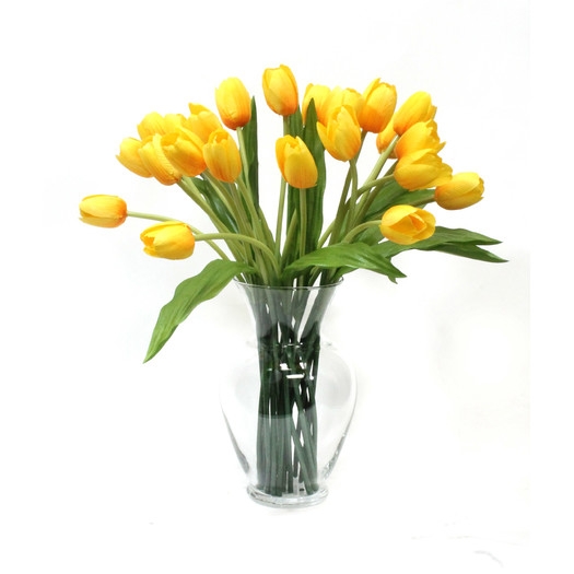 Tulips in Glass Vase-Yellow - Image 0