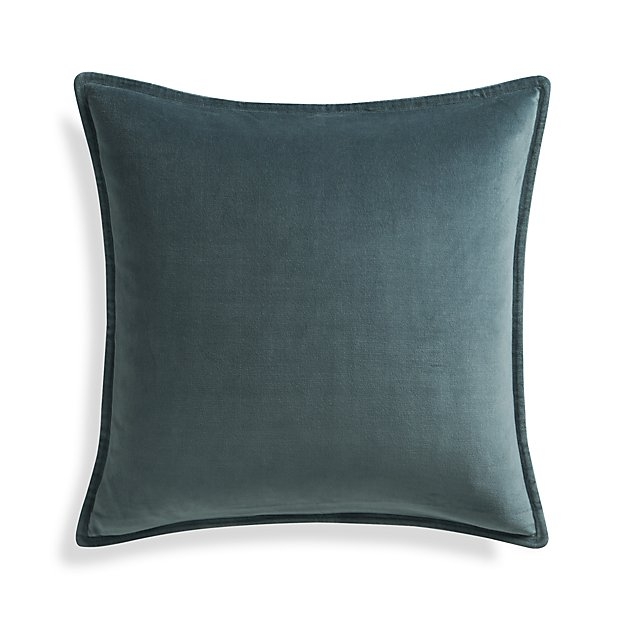 Brenner Slate Grey 20" Velvet Pillow with Down-Alternative Insert - Image 0