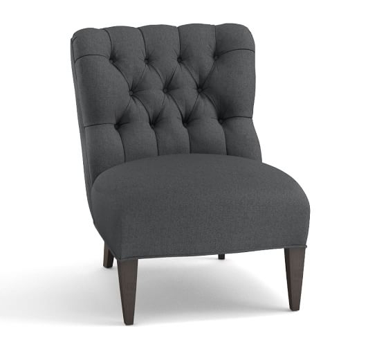 Mallory Upholstered Slipper Chair - Linen Blend, Gunmetal Gray - Image 0