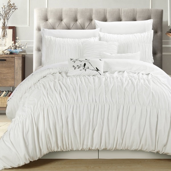 Chic Home Frances White Pleated and Ruffled 7-piece Comforter Set - Queen - Image 0