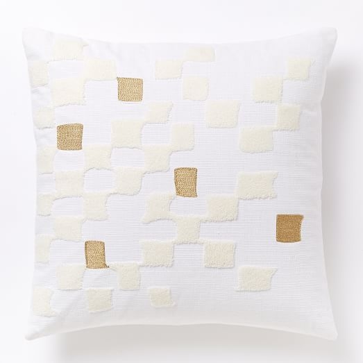 Fading Check Pillow Cover, Stone White/Gold - 18x18 - Insert Sold Separately - Image 0