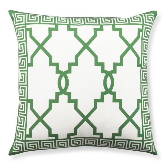 Outdoor Printed Gate with Greek Key Border Pillow, Emerald - 22" sq. -insert included - Image 0