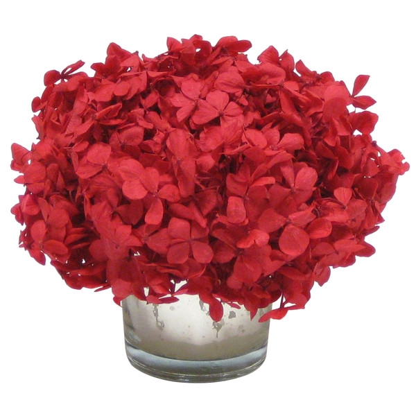 Hydrangea in Mercury Glass Votive - Red - Image 0