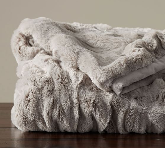 Ruched Faux Fur Throw - Gray - 60 X 80" - Image 0