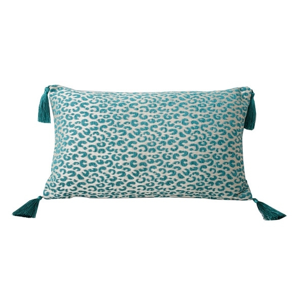 Gabriella Cheetah Feather Filled Tassle Pillow- 12"x12"- Nile Blue - Image 0