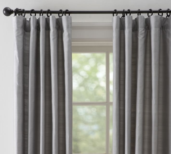 Dupioni Silk Drape - Single width cotton lining; 108" - Platinum Gray - Image 0
