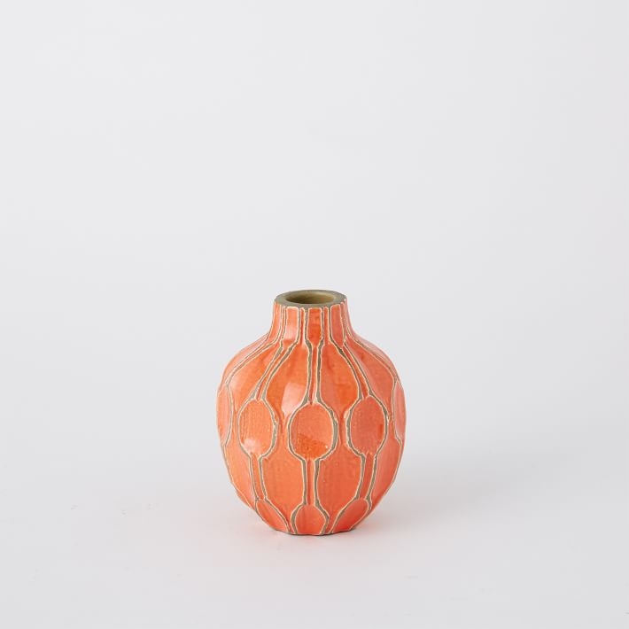 Linework Vase - Honeycomb, Short Shoulder, Orange - Image 0