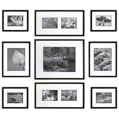9 Piece Wood Matted Picture Frame Set - Image 0