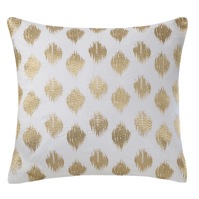 Nadia Dot Embroidered Cotton Throw Pillow - 18"sq. - Gold,  Polyfill - Image 0
