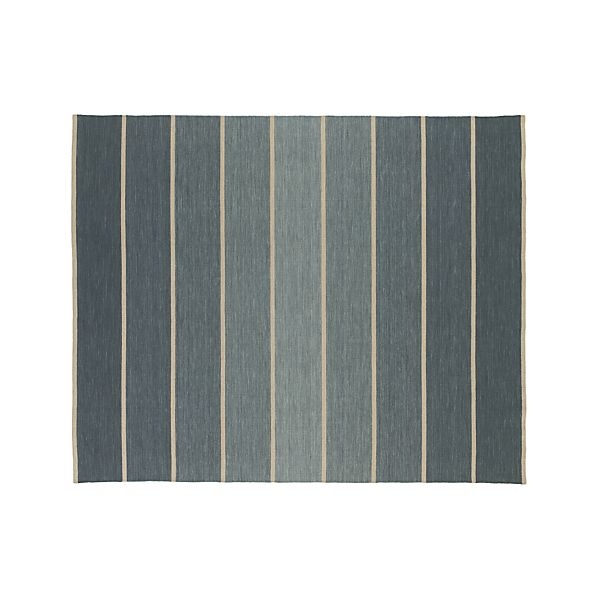 Bold Blue Striped Wool-Blend Dhurrie 8'x10' Rug - Image 0