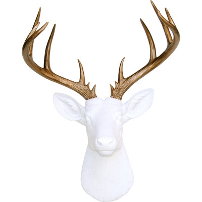 Deer Head Antlers Faux Taxidermy Wall DÃ©cor - White / Gold - Image 0
