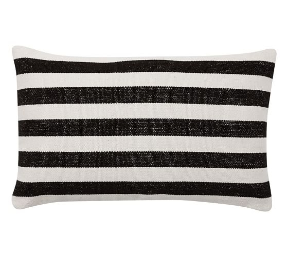Mini Awning Stripe Dhurrie Lumbar Pillow Cover - Black - 16"w x 26"l - Insert Sold Separately - Image 0