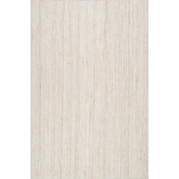 Eco Natural Fiber Braided Reversible Jute White Rug (5' x 8') - Image 0
