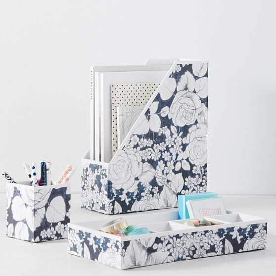 Printed Paper Desk Accessories, Charcoal Floral - Image 0