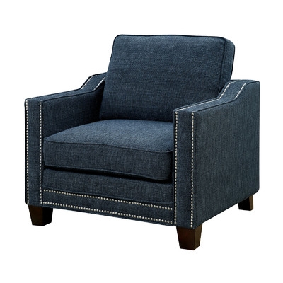 Rosy Nailhead Chenille Fabric Arm Chair - Blue - Image 0