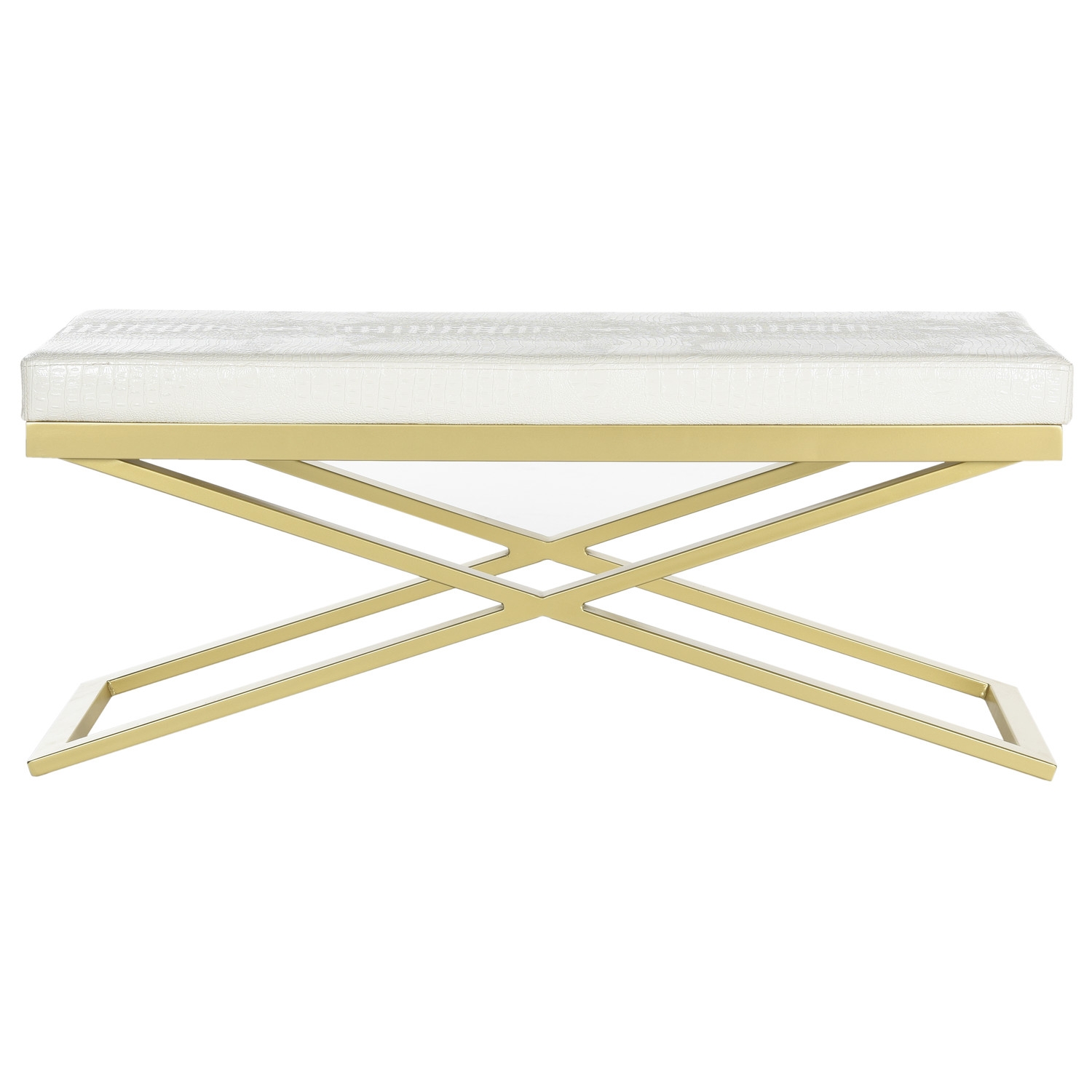Acra Upholstered Entryway Benchby Safavieh - White Crocodile/Gold - Image 0