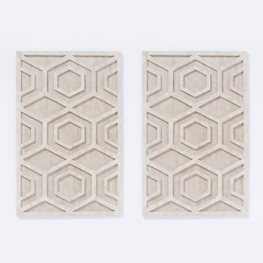 Whitewashed Wood Wall Art - Hexagon - Set of 2 - 30"x47.5" - Image 0