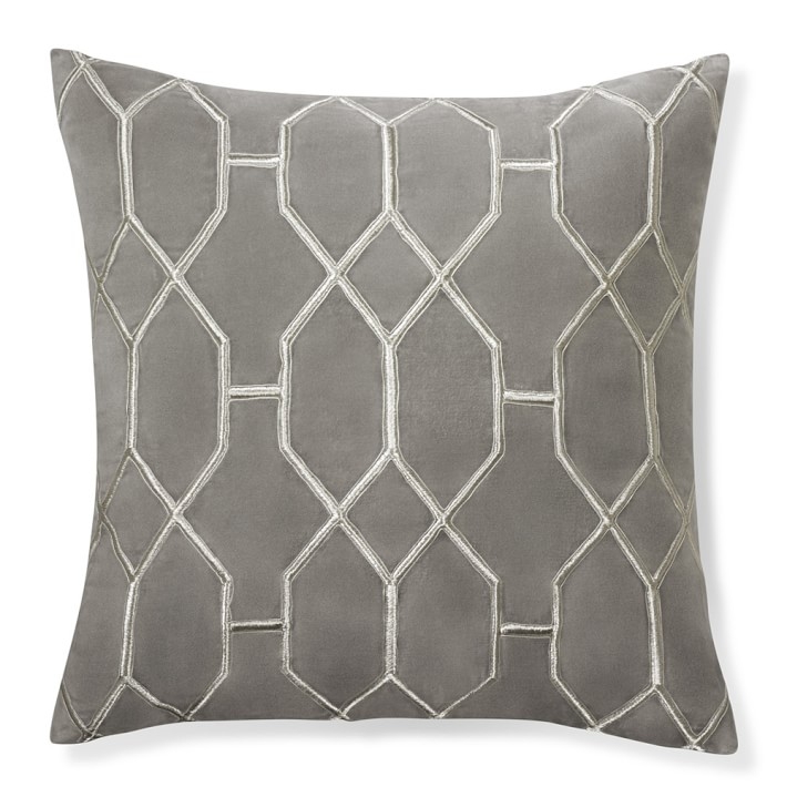 Geometric Embroidered Velvet Pillow Cover - 18" sq. - Image 0