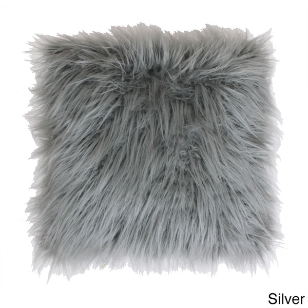 Keller Faux Mongolian Square Throw Pillow, Silver- 16"x16" - Polyester fill - Image 0