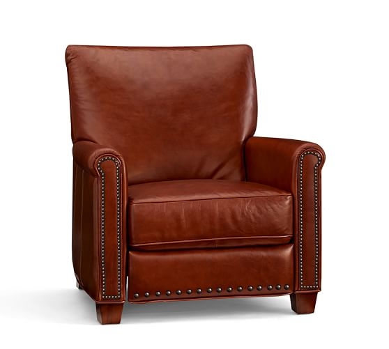 IRVING LEATHER RECLINER WITH NAILHEADS - Image 0