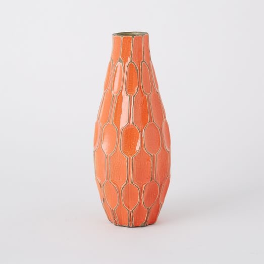 Linework Vases â€“ Honeycomb - Tall Teardrop Vase - Orange - Image 0