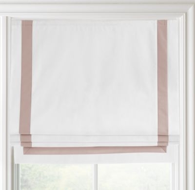 AppliquÃ©d frame cotton canvas roman shade - Optic White/Petal - 32"W x 64"L - Image 0