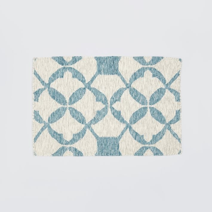 Tile Wool Kilim Rug - Aquamarine - Image 0