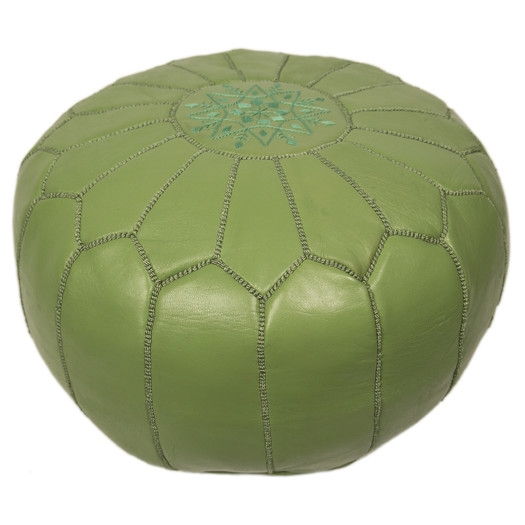 Moroccan Embroidered Pouf Ottoman  - apple green - Image 0