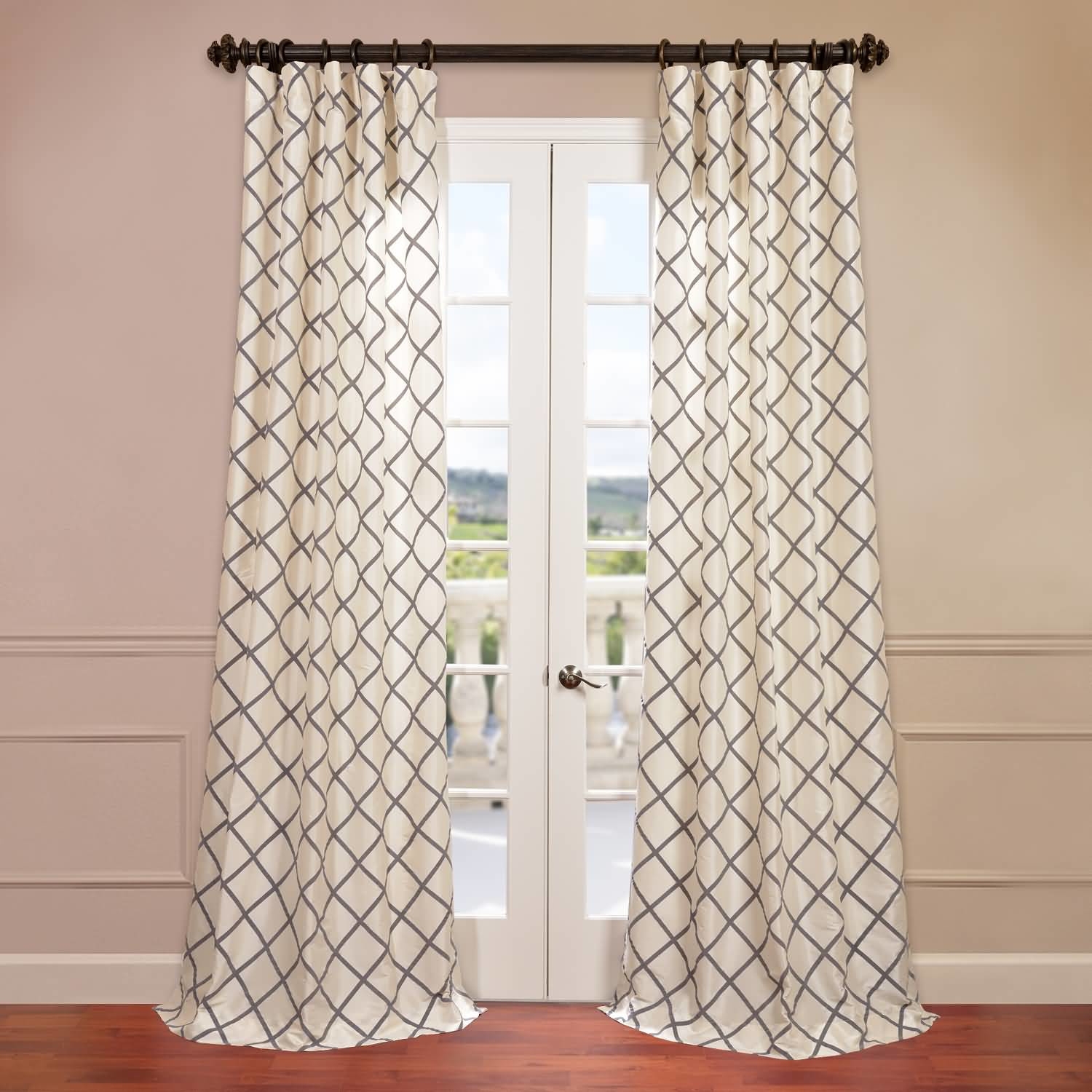 Pavillion Flocked Faux Silk Single Curtain Panel, 96"L - Image 0