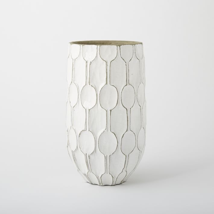 Linework Vase, Honeycomb, Tall Wide Vase - White - Image 0