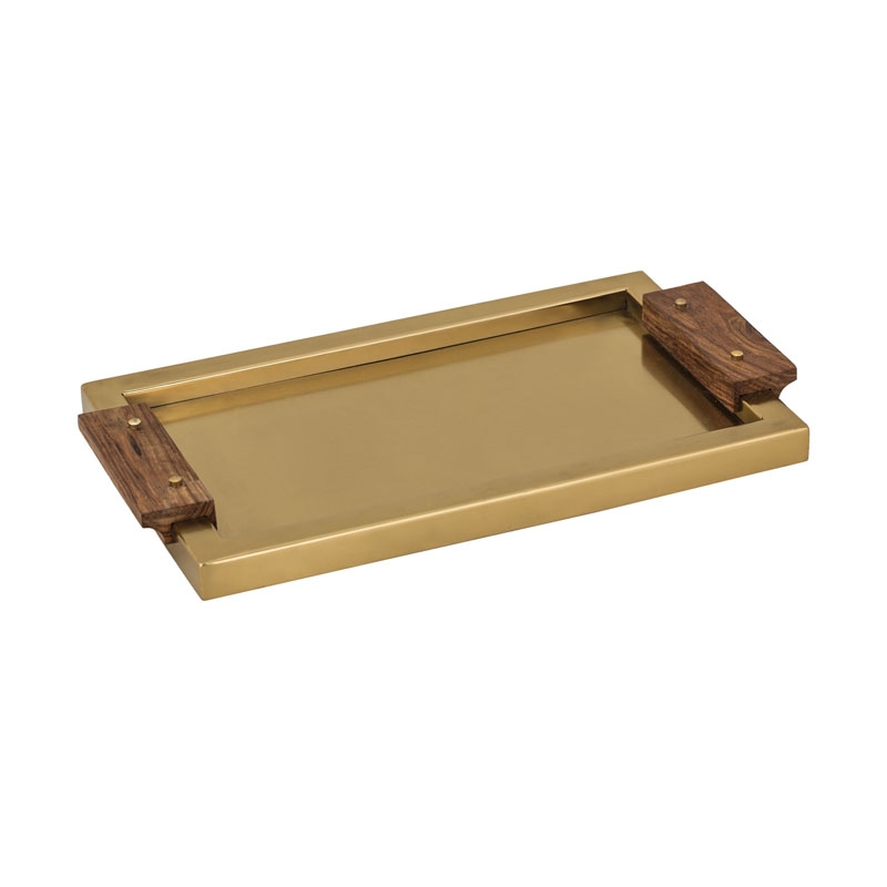 Brass Tray with Wood Handles - Image 0