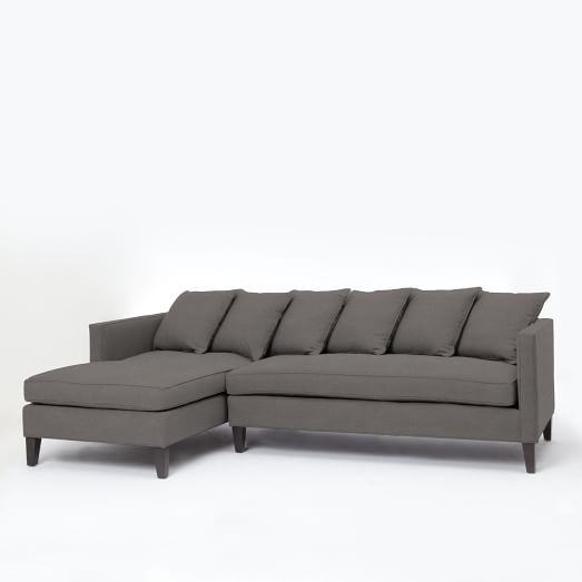 Dunham Down-Filled Left Chaise 2-Piece Sectional - Faux Suede, Charcoal- Herringbone - Image 0