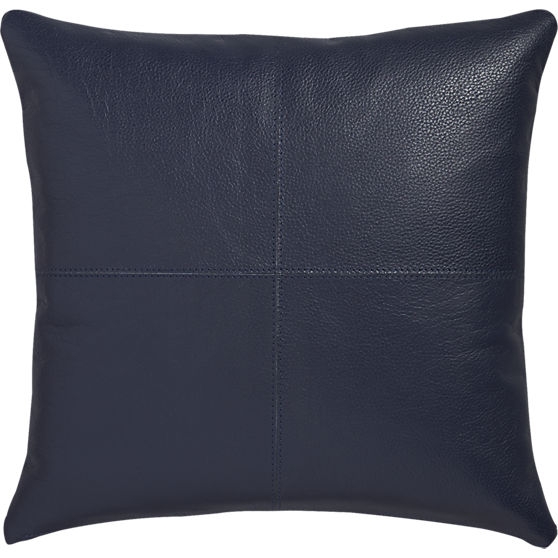 Mac leather 16" pillow with down-alternative insert - Navy - Image 0