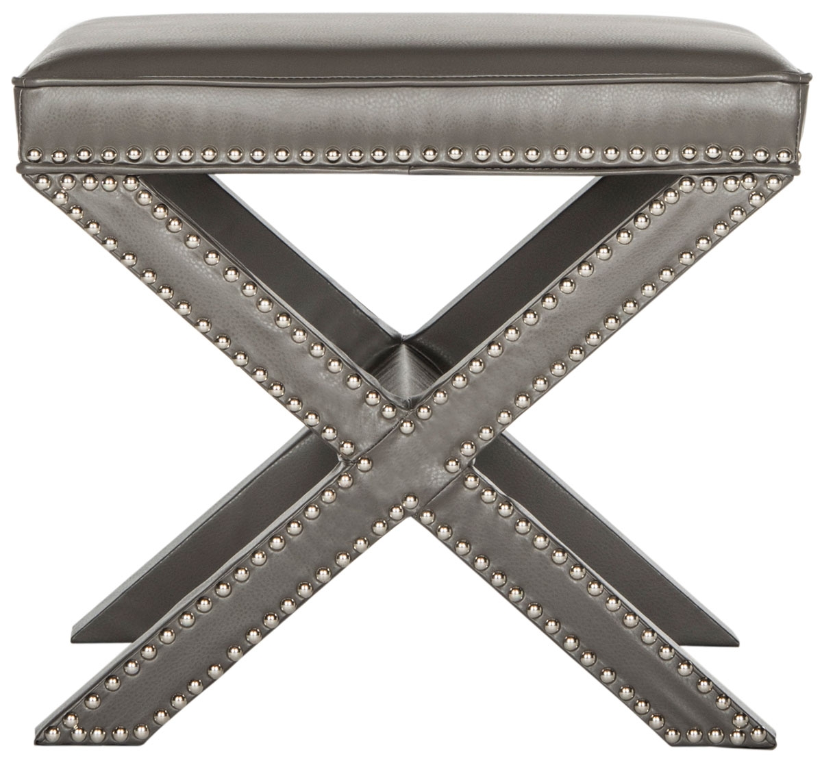 Palmer Leather Ottoman - Silver Nail Heads - Grey - Arlo Home - Image 0