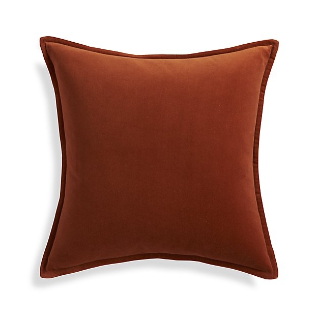 Brenner Rust Orange 20" Velvet Pillow with Feather-Down Insert - Image 0