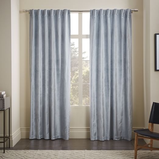Luster Velvet Curtain - Dusty Blue-  Blackout Lining-108" - Image 0