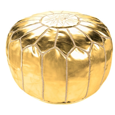 Moroccan Leather Pouf Ottoman - Gold - Image 0