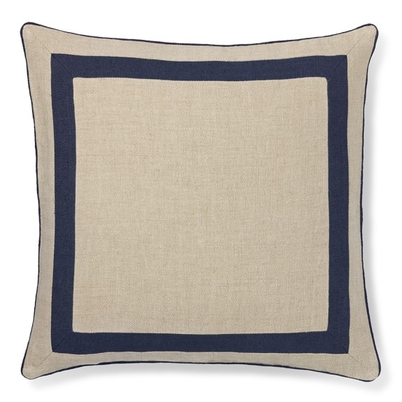 Linen Border Pillow Cover, Navy 22" sq- Insert sold separately - Image 0