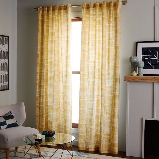 Mid-Century Cotton Canvas Etched Grid Curtain - Image 0