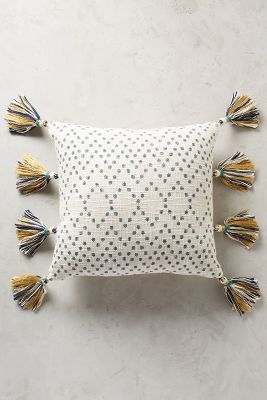 Tasseled Pointilliste Pillow - Turquoise - 18x18 -  Polyfill insert - Image 0