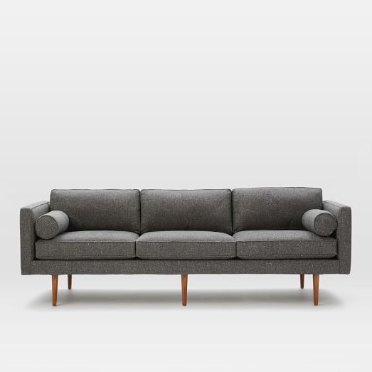 90.5" Monroe Mid-Century Sofa - Tweed, Salt + Pepper - Image 0