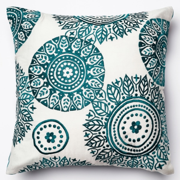 Neva Ivory/Teal Embroidered -  18" x 18" - Polyester Filled - Image 0